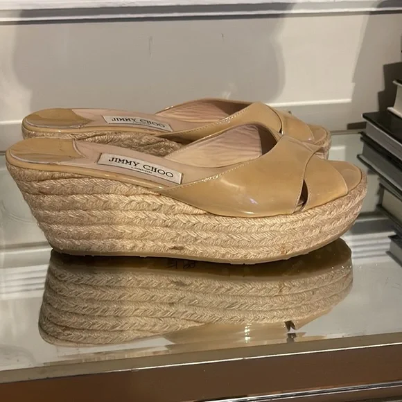 Jimmy Choo Shoes Beige Patent Leather Phyllis Espadrilles